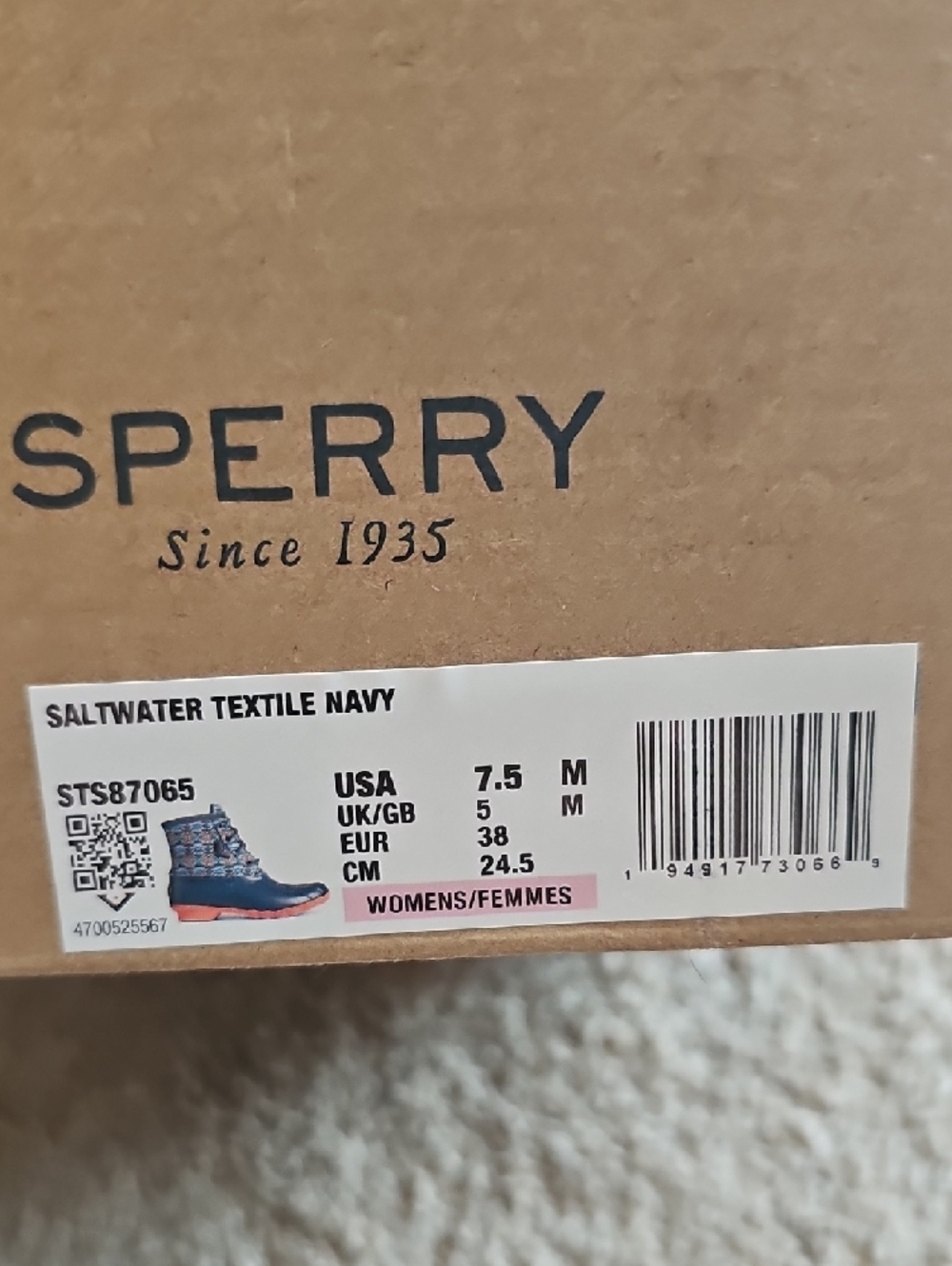 Sperry Navy Saltwater Textile Rain Boots with Orange Sole - Picture 3 of 3